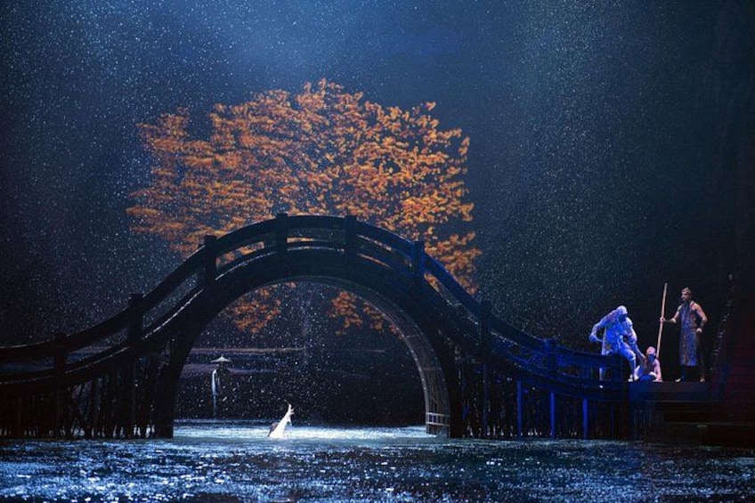Un pont, un arbre et une personne vêtue de blanc. 1