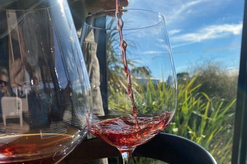 Se está sirviendo vino tinto desde una botella. 1
