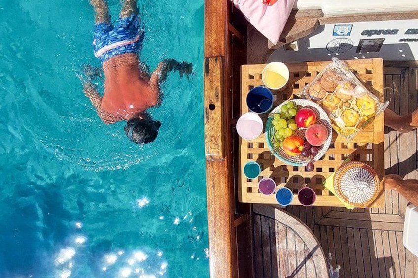 coffee, Sardinian desserts, fresh fruit on board 3