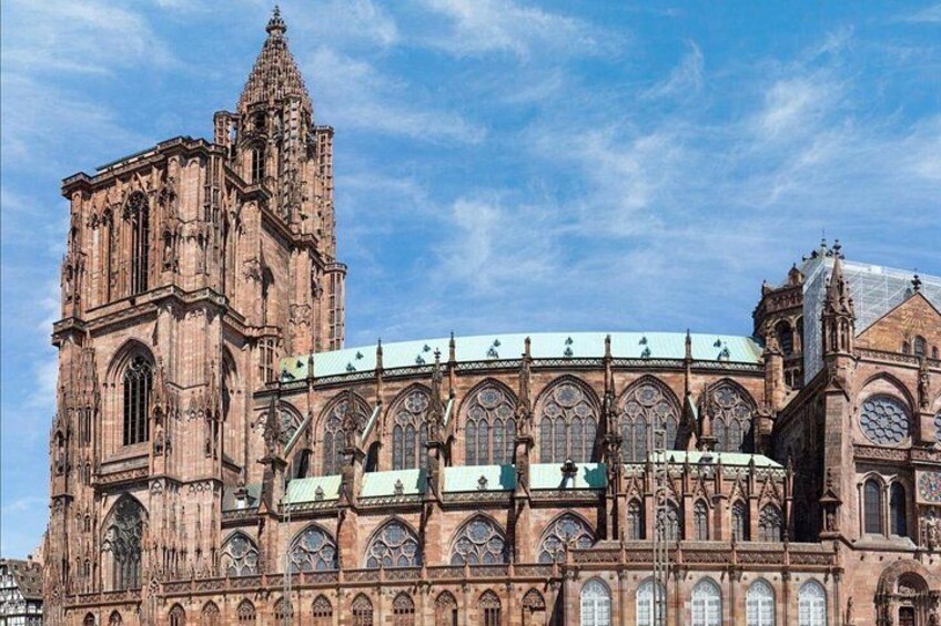 A large cathedral with Gothic architecture, including pointed arches and a tall spire. 2