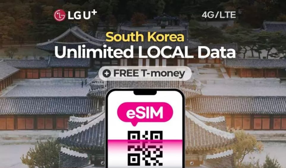 LG U+ 4G/LTE eSIM + T-money Transportation Card (Airport Activation) 3