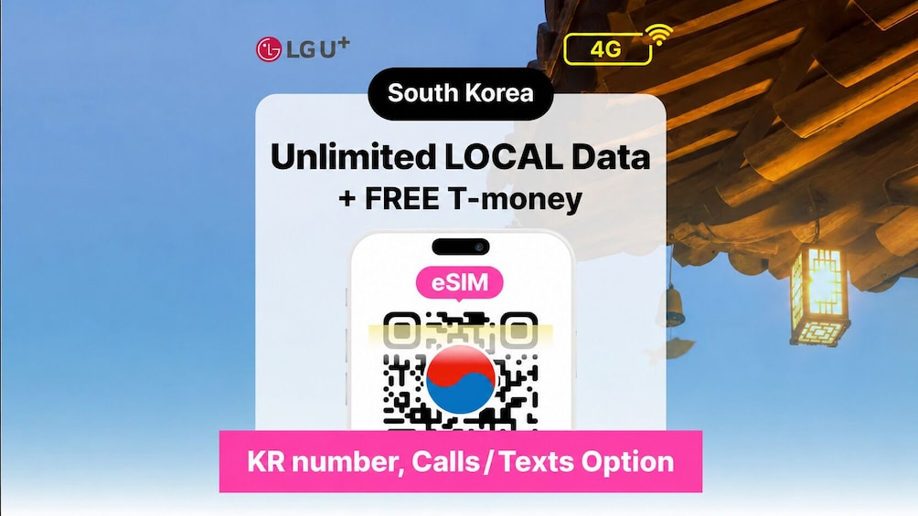 LG U+ 4G/LTE eSIM + T-money Transportation Card - Airport Activation 2