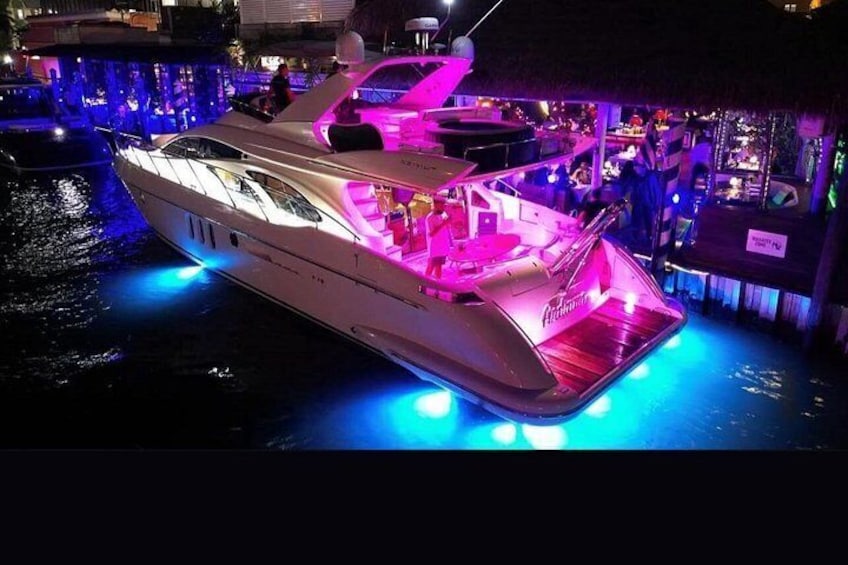 Drone view at night of the LUXURY yacht 3