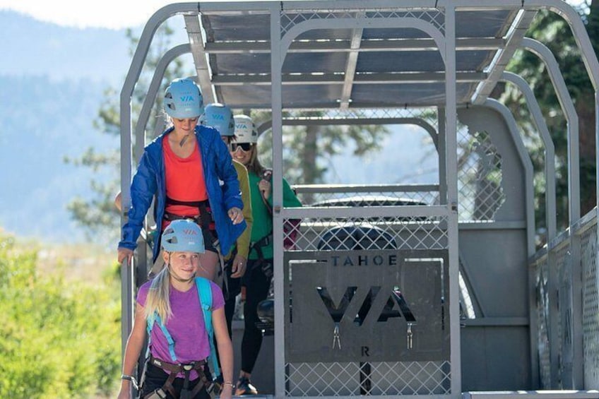 Guests getting off the super fun "Beast" vehicle at the base of the Tahoe Via Ferrata. 2