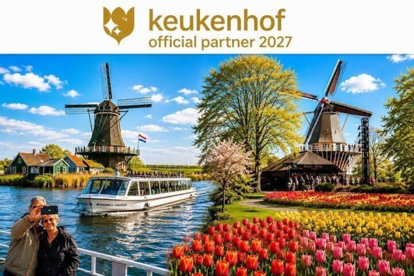 A windmill, a boat, and tulips. 1