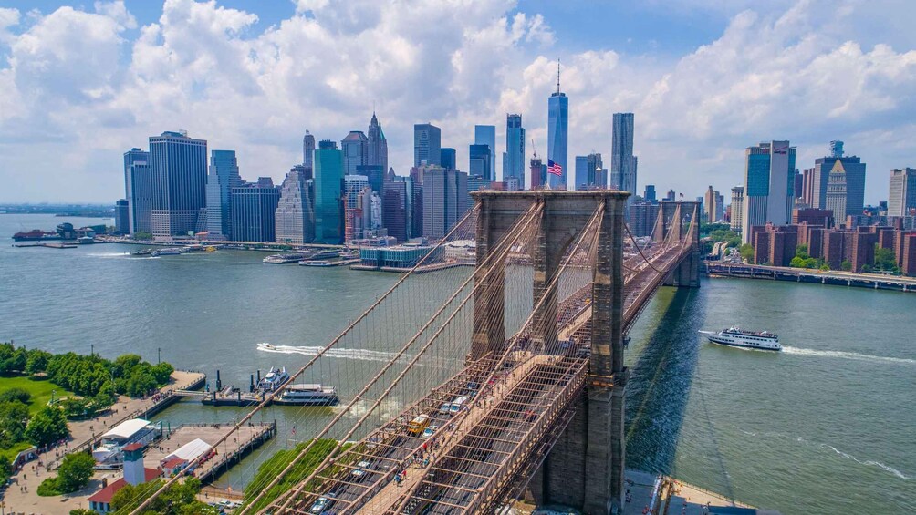The Brooklyn Bridge with the Manhattan skyline in the background. 5