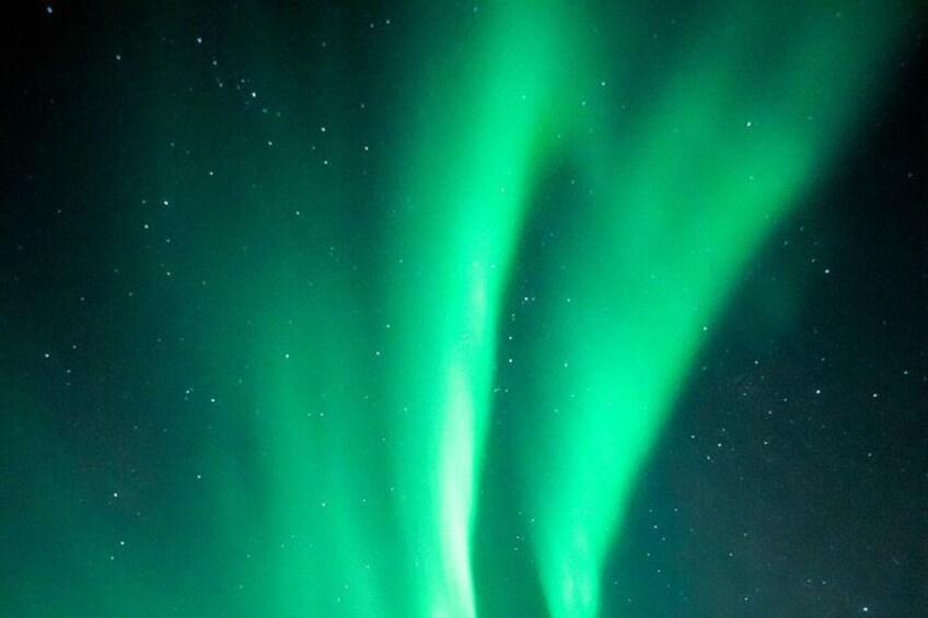 The Northern Lights (Aurora Borealis) with green hues against a starry night sky. 4