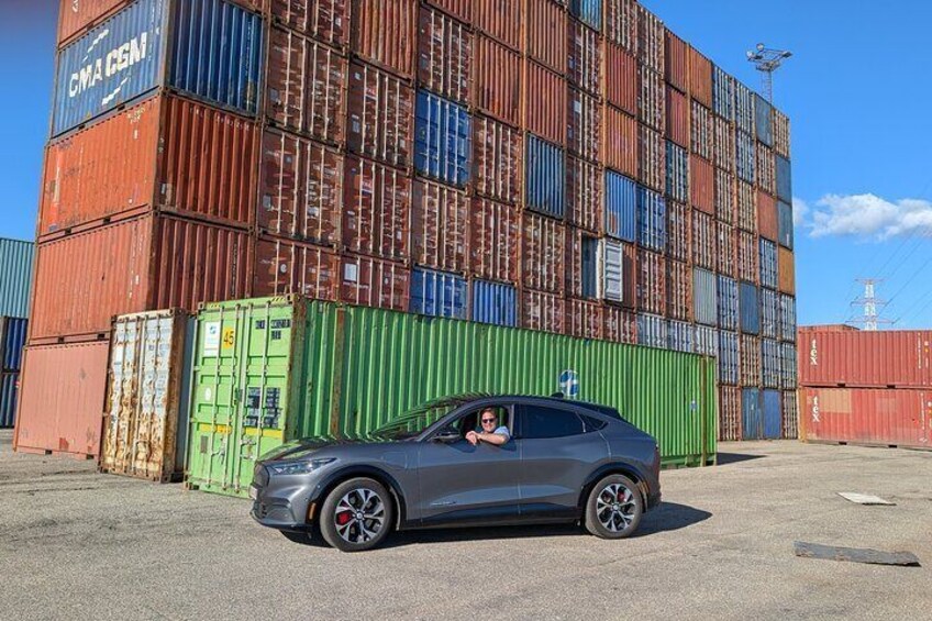 Gain perspective on the magnitude of this port as we drive past mountains of containers. 5