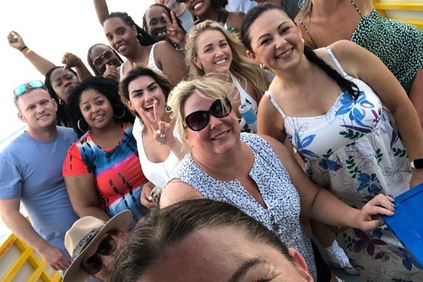 A group of people on a boat. 5