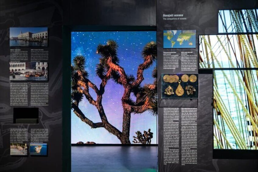 A desert landscape with a prominent tree, a body of water, and a starry sky. 2