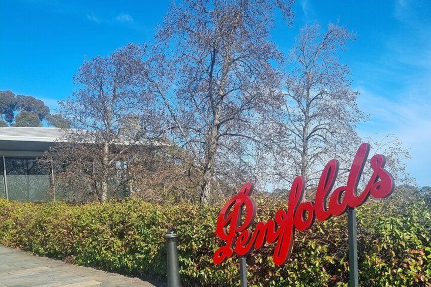 Ein Schild mit dem Schriftzug 'Glenfolds' in roten Buchstaben, umgeben von Grünpflanzen und Bäumen. 2