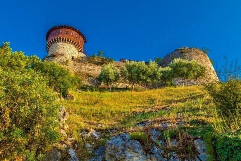 A historic tower on a hill with surrounding greenery. 5