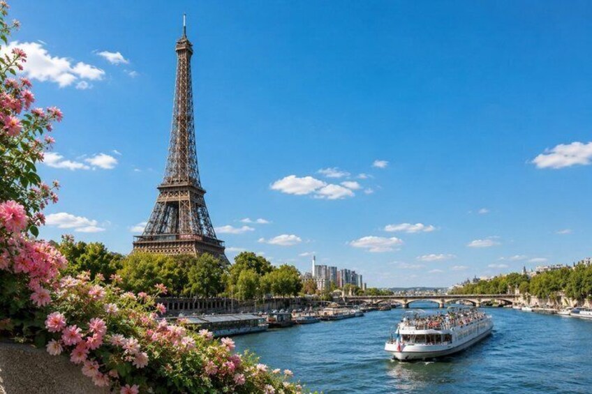 The Eiffel Tower, a river, and a boat. 3