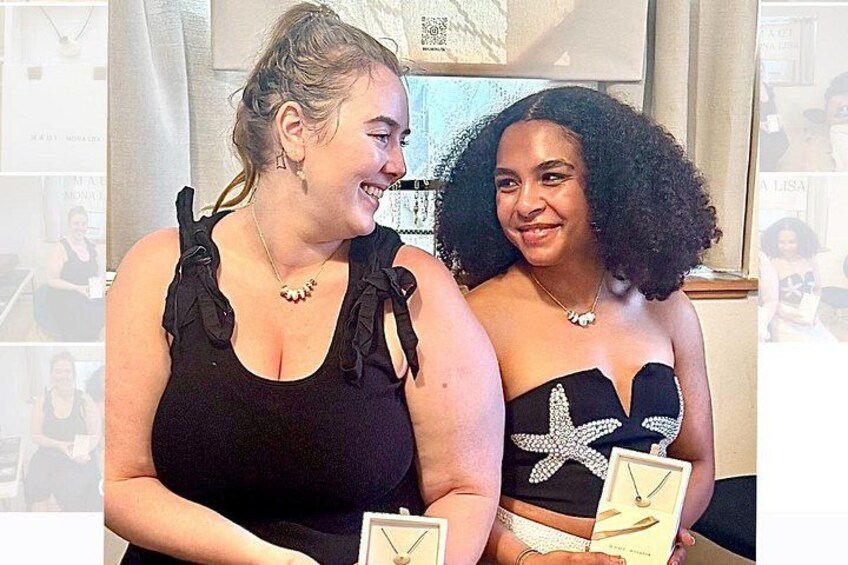 Meeting people from around the world. Is the best part! Auntie and niece creating memories and beautiful jewelry together. They selected the puka seashell kits and made two necklaces each. 2