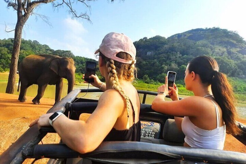Deux personnes à bord d’un véhicule de safari, en train d’observer un éléphant. 1
