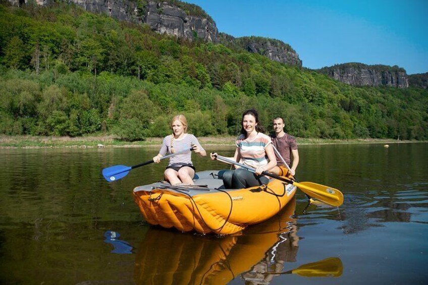 The group enjoys rafting in the deepest sandstone canyon in Europe