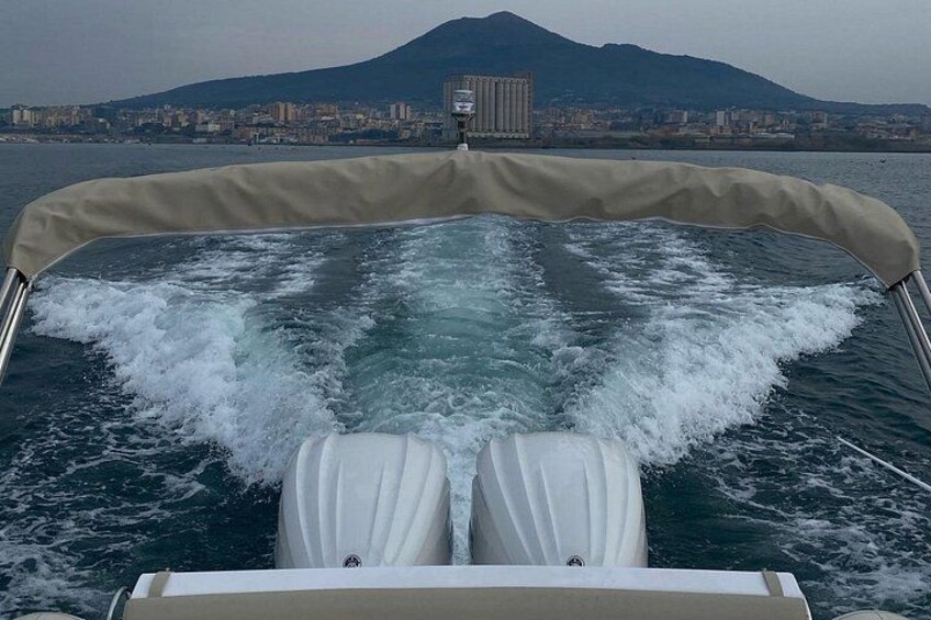 Un bote navegando sobre el agua, con un paisaje urbano y una montaña al fondo. 4