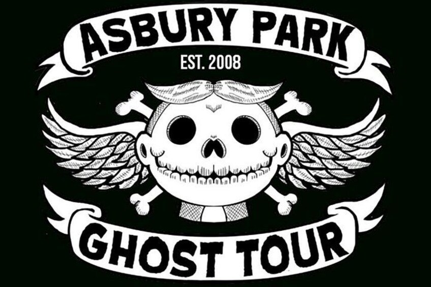 A skull with wings and a banner that reads 'ASBURY PARK EST. 2008 GHOST TOUR'. 1