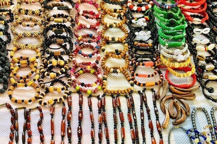 A variety of beaded necklaces and bracelets. 2
