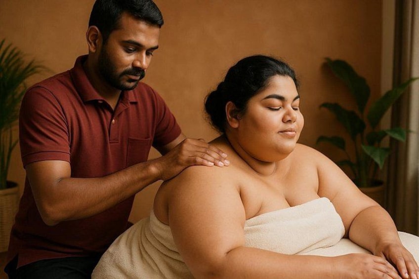 A person receiving a shoulder massage. 2