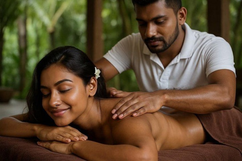A person receiving a back massage. 5