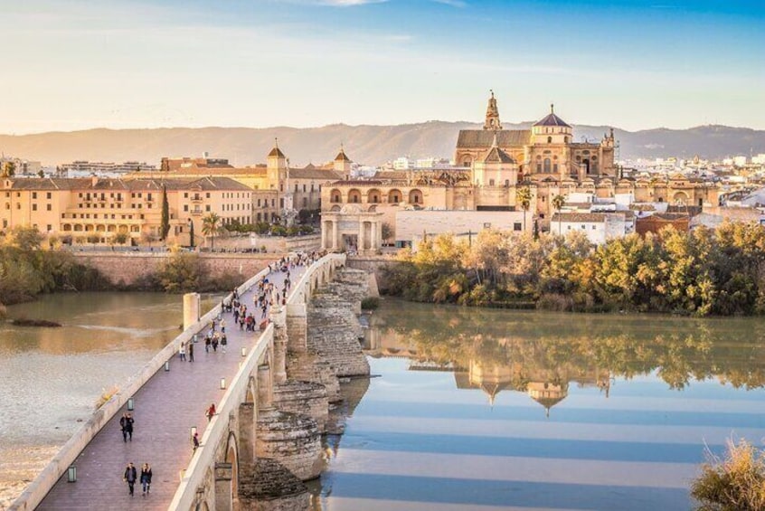 A bridge over a river with a cityscape in the background. 2
