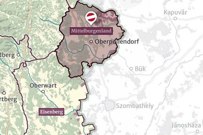 A map highlighting Mittelburgland with towns Oberpullendorf and Obersdorf. 2