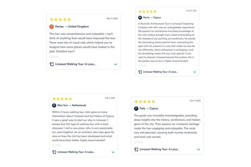 Fire anmeldelser af en vandretur i Limassol, Cypern, med vurderinger og kommentarer. 2