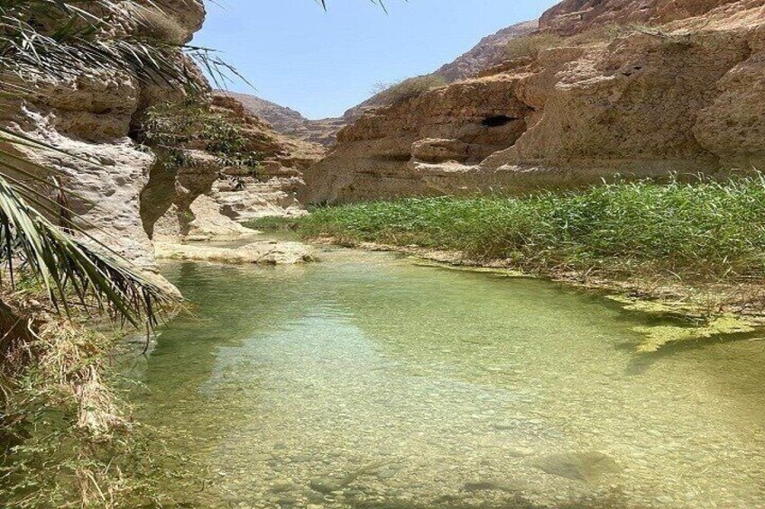 Specchio d'acqua limpida circondato da terreno roccioso e vegetazione rada. 3