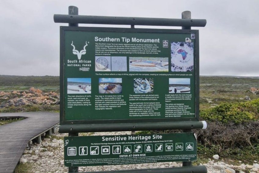 A signboard at the Southern Tip Monument in South African National Parks. 5