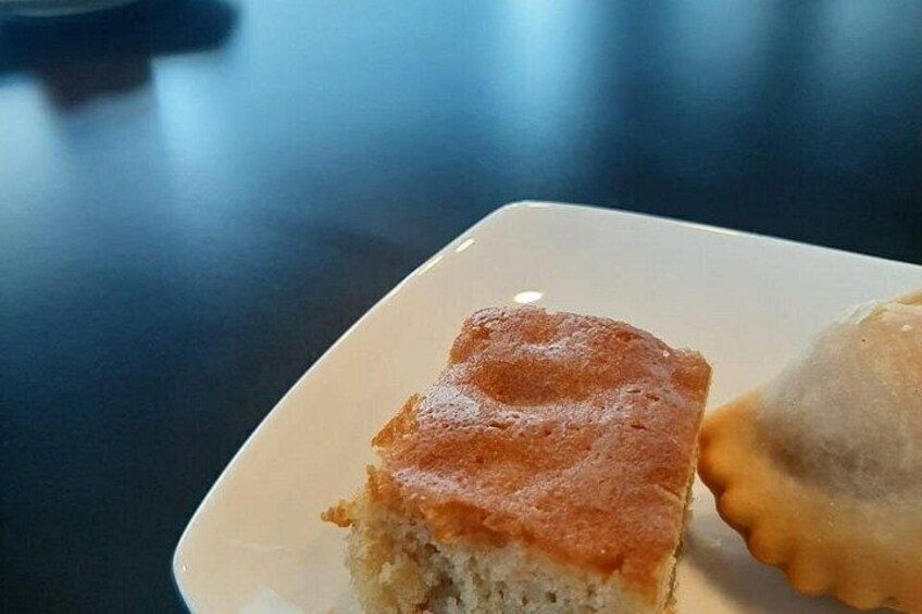 A piece of food on a white plate. 4