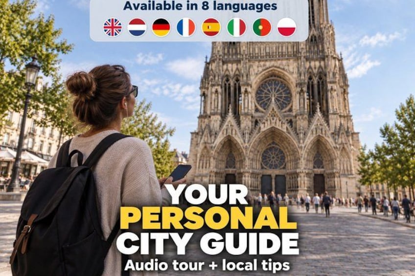 Une personne portant un sac à dos, qui observe une cathédrale gothique. 1