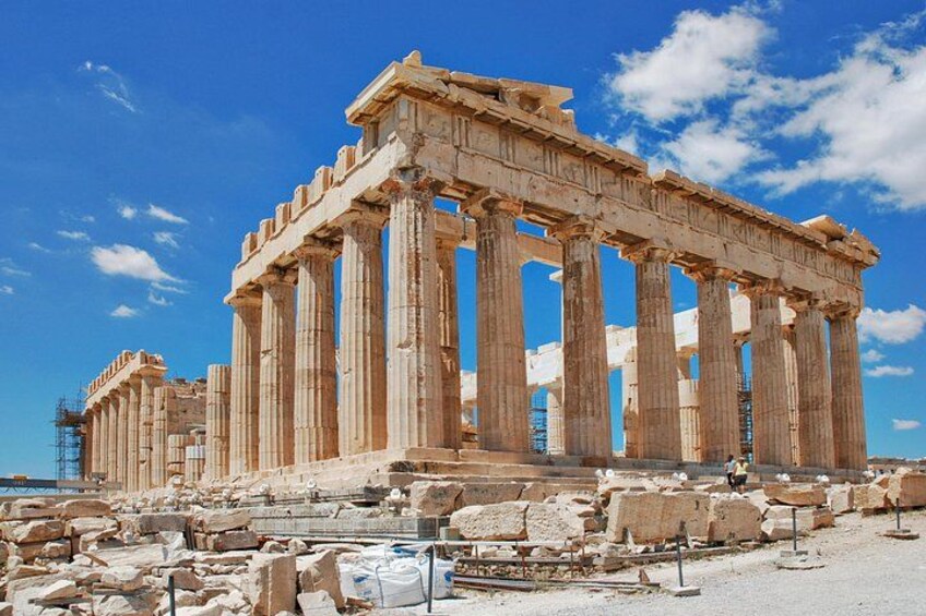 The Parthenon in Athens, Greece, with its classical columns and ancient ruins. 2