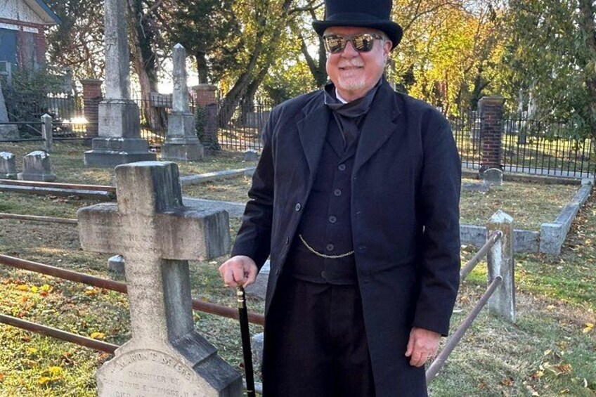 Public historian David Heiby in 19th-century attire at St. Paul’s Cemetery, where he shares the story of Abraham C. Myers—Confederate Quartermaster General and namesake of Fort Myers, Florida. 2