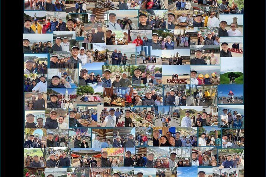A collage of various outdoor scenes including people, landscapes, and structures. 2
