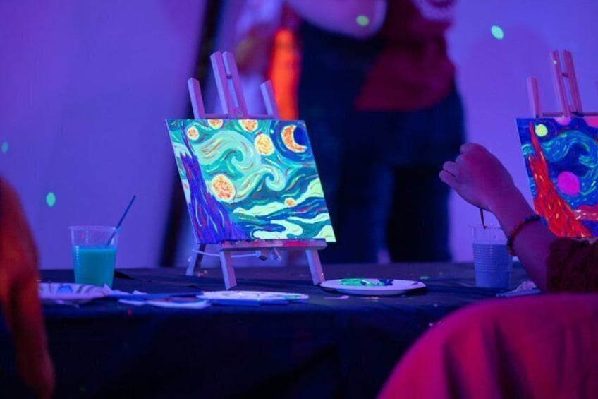 NEON Starry Night Sip and Paint Experience 4