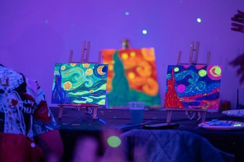 NEON Starry Night Sip and Paint Experience 3