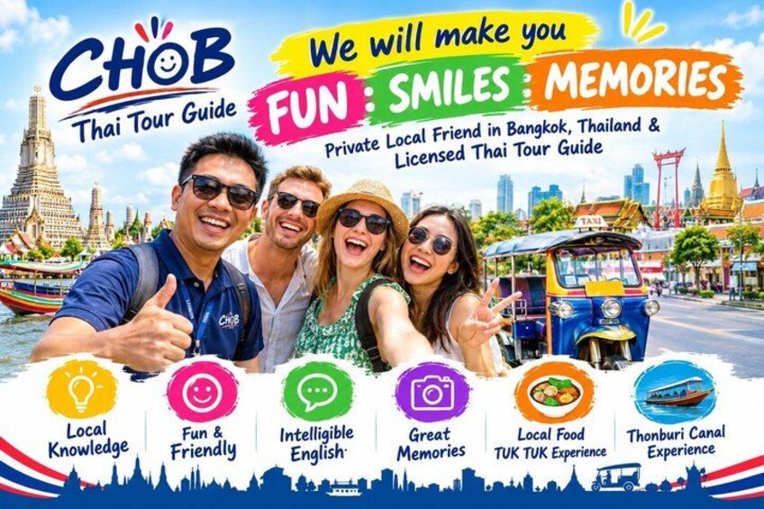 A group of people on a boat with a tuk-tuk and a canal in the background. 2