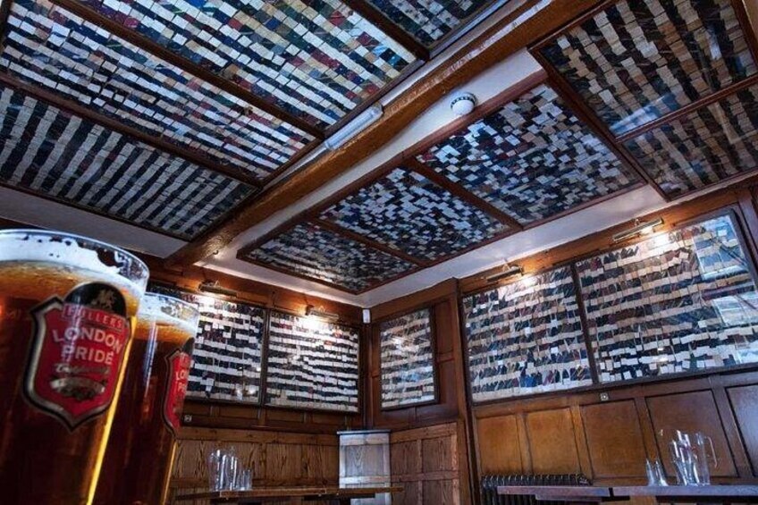The main room in the Bear - with over 4000 college ties. The landlord used to swap a tie for a pint! 2