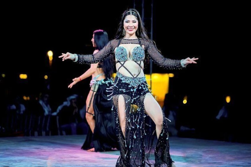 A person in a sparkling outfit performing on stage. 4