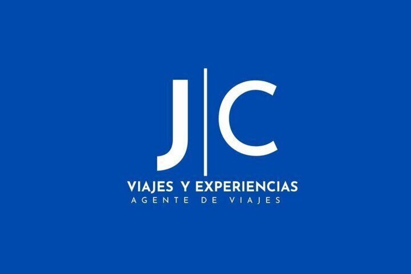 A logo with the letters 'JIC' and the words 'VIAJES Y EXPERIENCIAS AGENTE DE VIAJES' on a blue background. 2