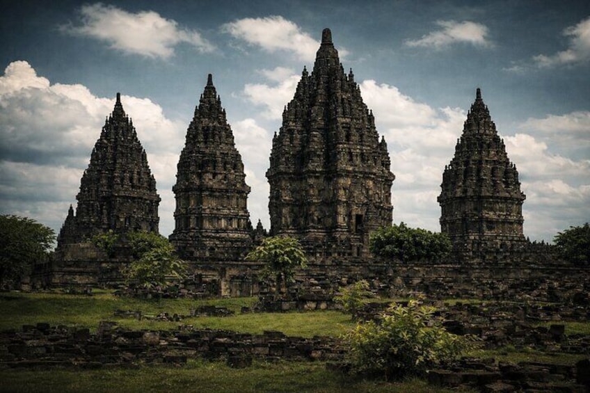 A temple complex with multiple tiered towers. 2