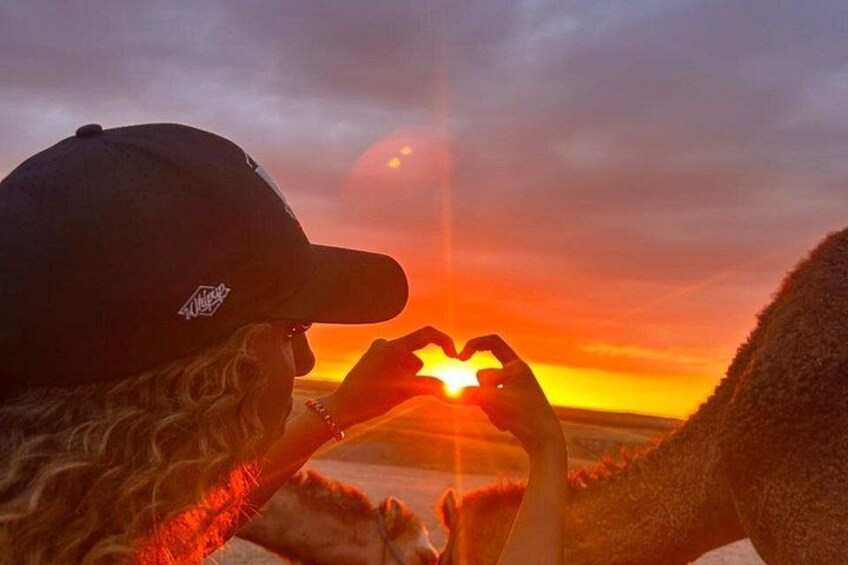 A sunset with a heart shape made by hands. 2