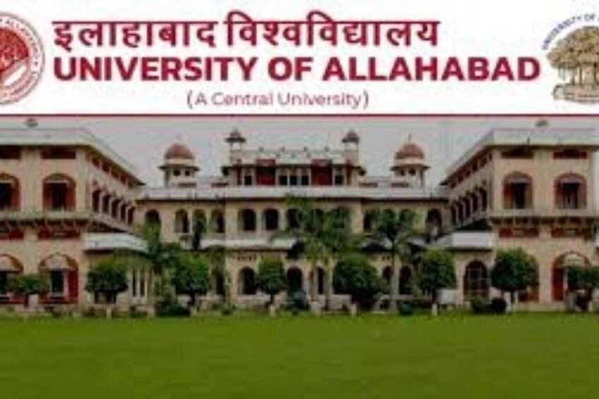 University of Allahabads hovedbygning med buede vinduer og kuppelstrukturer. 5