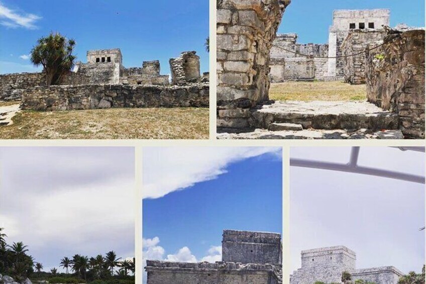 Ancient ruins with stone structures and a clear sky. 2