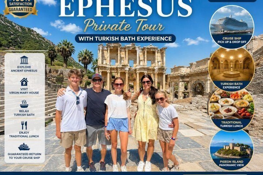 Eine Familie bei einer privaten Tour durch Ephesus mit anschließendem Besuch eines türkischen Bades. 5