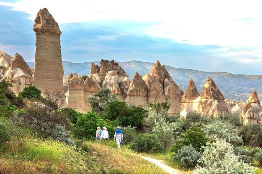A landscape with unique rock formations and a path. 2