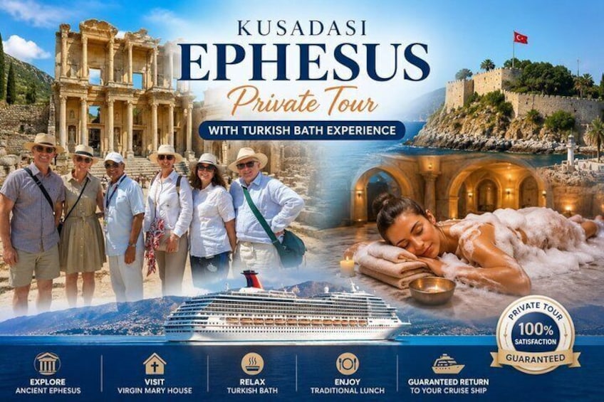 A cruise ship, ancient ruins, a Turkish bath, and a castle. 1