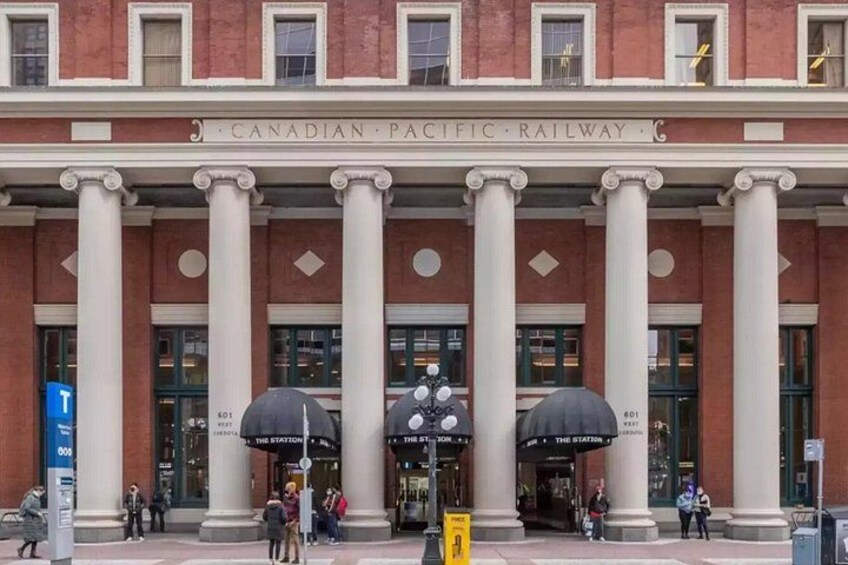 A building with columns and the text 'Canadian Pacific Railway'. 2