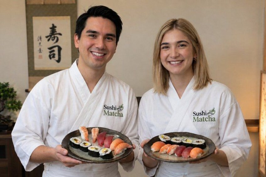 Asakusa Tokyo Sushi Making Class: Whisk Matcha & Unlimited Sake 1